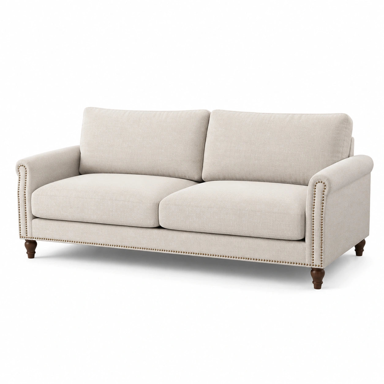 Canapé 3 places en bois et tissu polyester beige