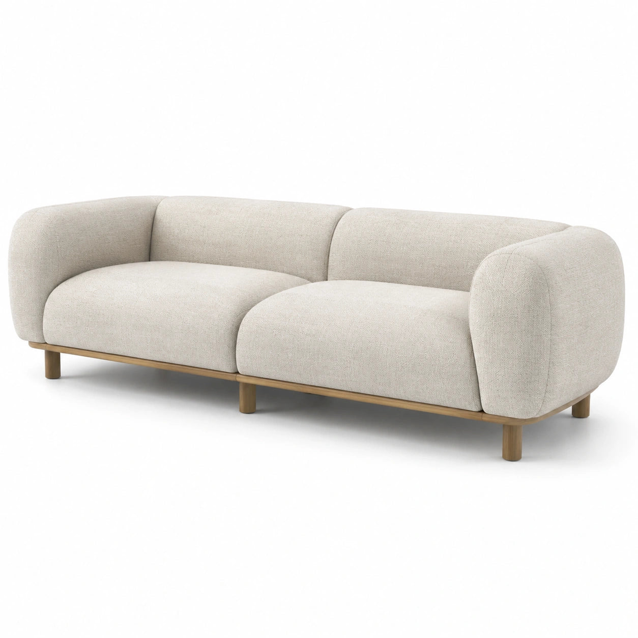 Canapé en bois et tissu en lin beige 3 places 230x100x75 cm