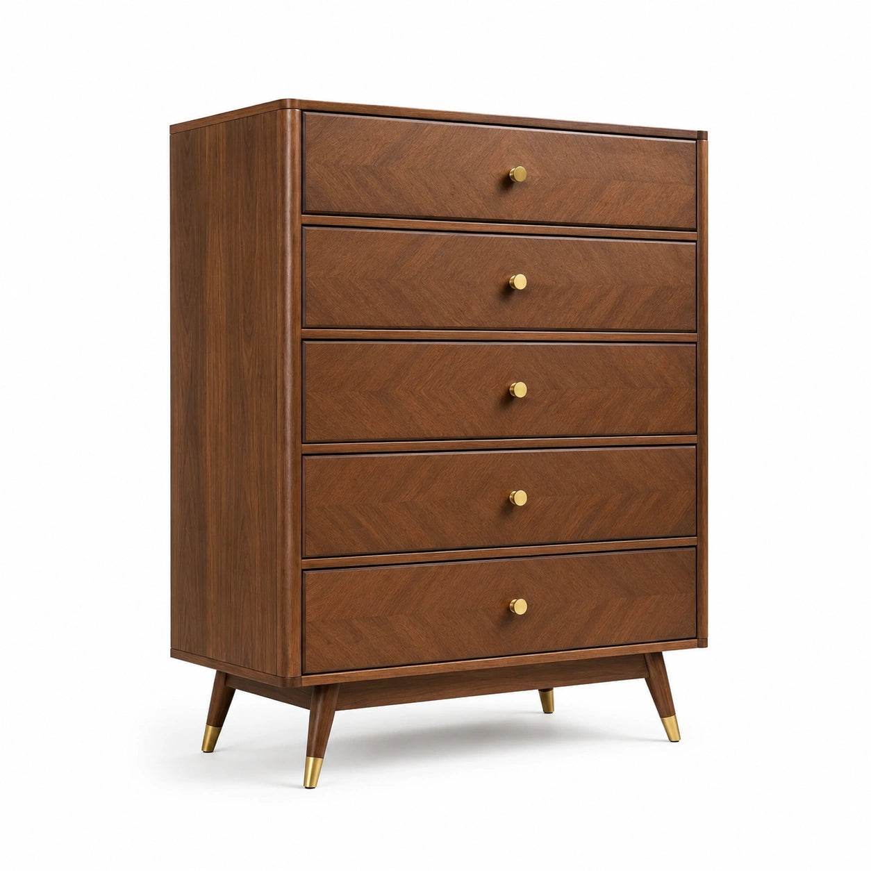 Commode en bois de noyer avec cinq tiroirs