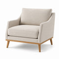 Fauteuil en lin beige avec pieds en bois de chêne