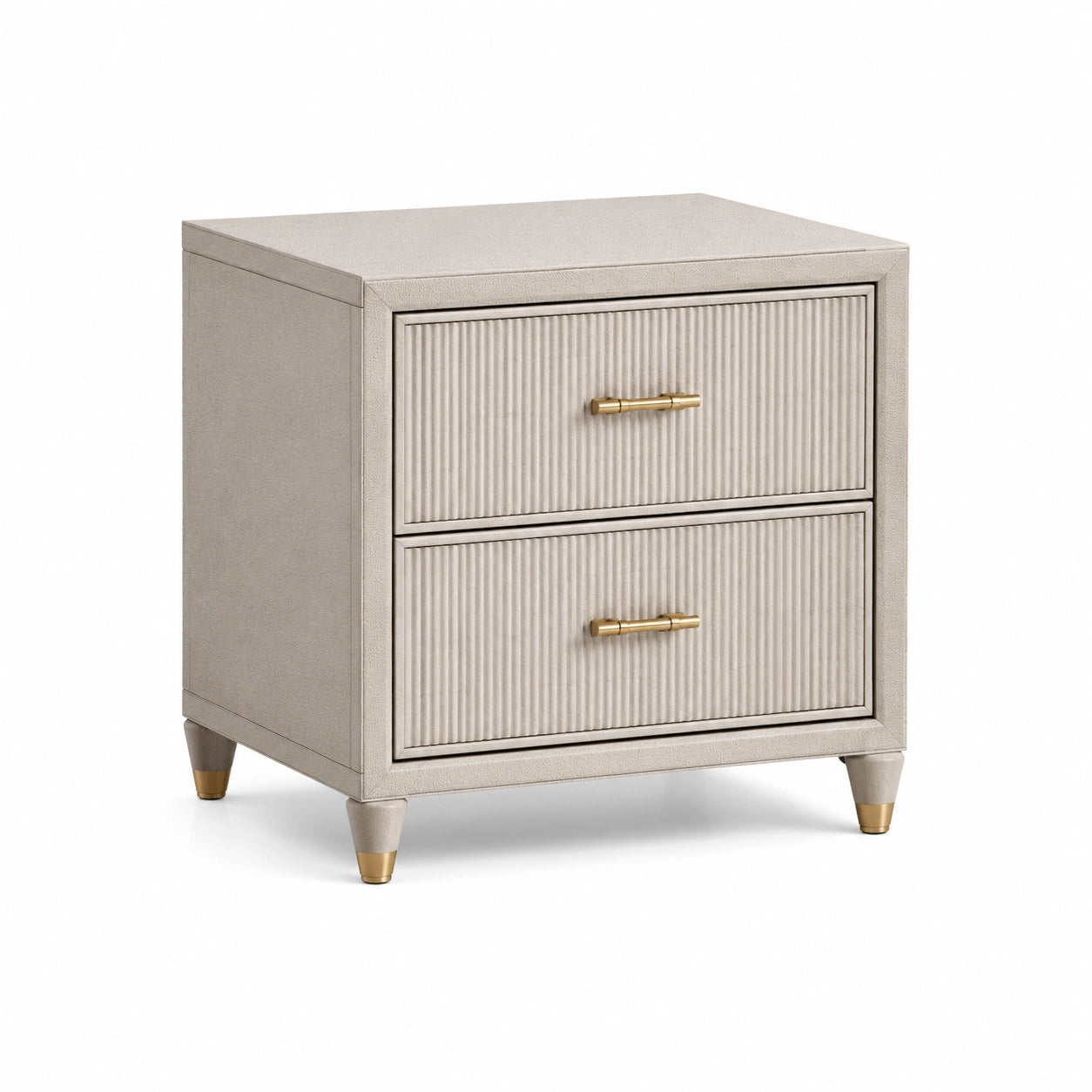 Table de chevet en bois avec poignées dorées et tiroirs